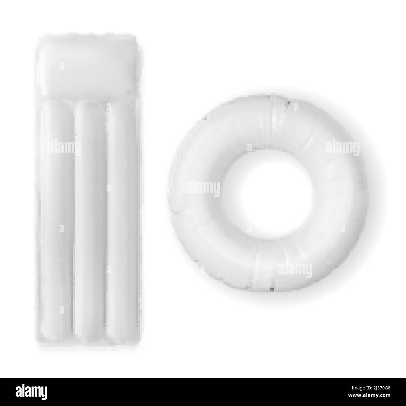 Aufblasbare Wassermatratze und Ring für den Pool von oben, Gummi-Accessoires-Modell, leeres Bett zum Schwimmen und sommerliche Strandaktivitäten isoliert auf whit Stock Vektor