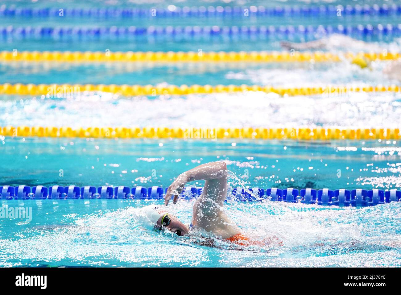 Ein allgemeiner Blick auf einen Schwimmer am zweiten Tag der British Swimming Championships 2022 im Ponds Forge International Swimming Center, Sheffield. Bilddatum: Mittwoch, 6. April 2022. Stockfoto