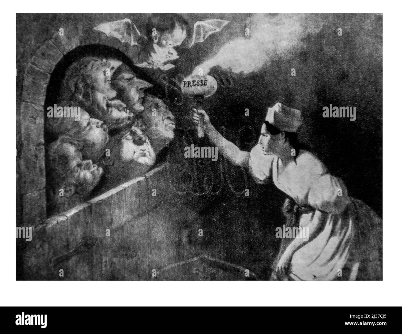 '''Blow, Blow, you will never turn it off''. (Karikatur von Daumier, über die Gesetze der Prinzessin, nach dem Fiescho-Angriff 1835). Frankreich Stockfoto