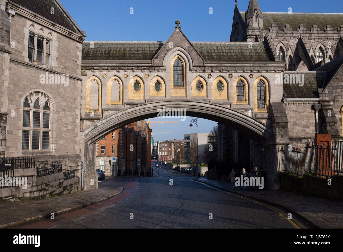 Christ Church Cathedral, markante überdachte Fußgängerbrücke, Dublin, Irland. Stockfoto