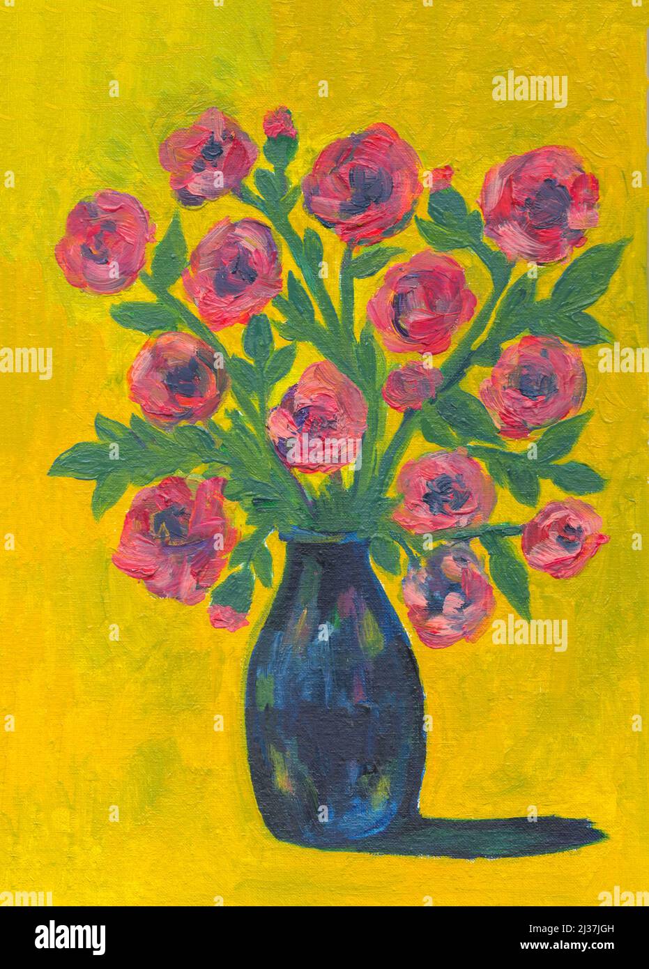 Handbemalte Blumen. Künstlerische Malerei. Öl auf Leinwand. Stockfoto