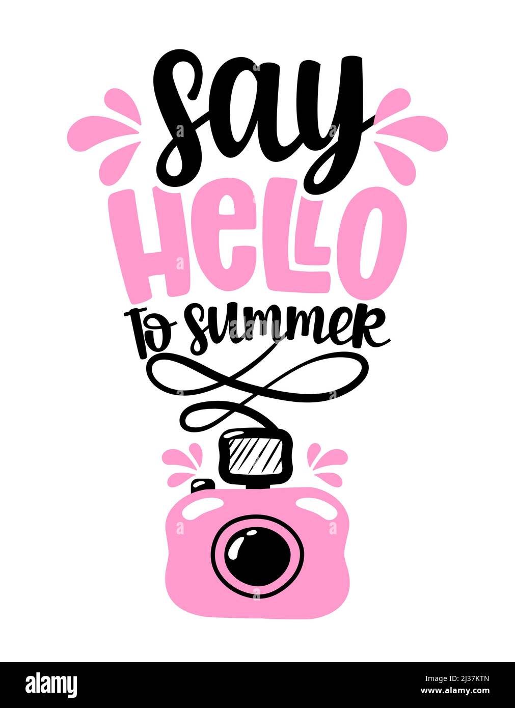 Sagen Sie Hallo zum Sommer - lustige handgezeichnete Kalligraphie Text. Geeignet für Mode-Shirts, Poster, Geschenk oder andere Druckmaschinen. Motivationszitat. Stock Vektor