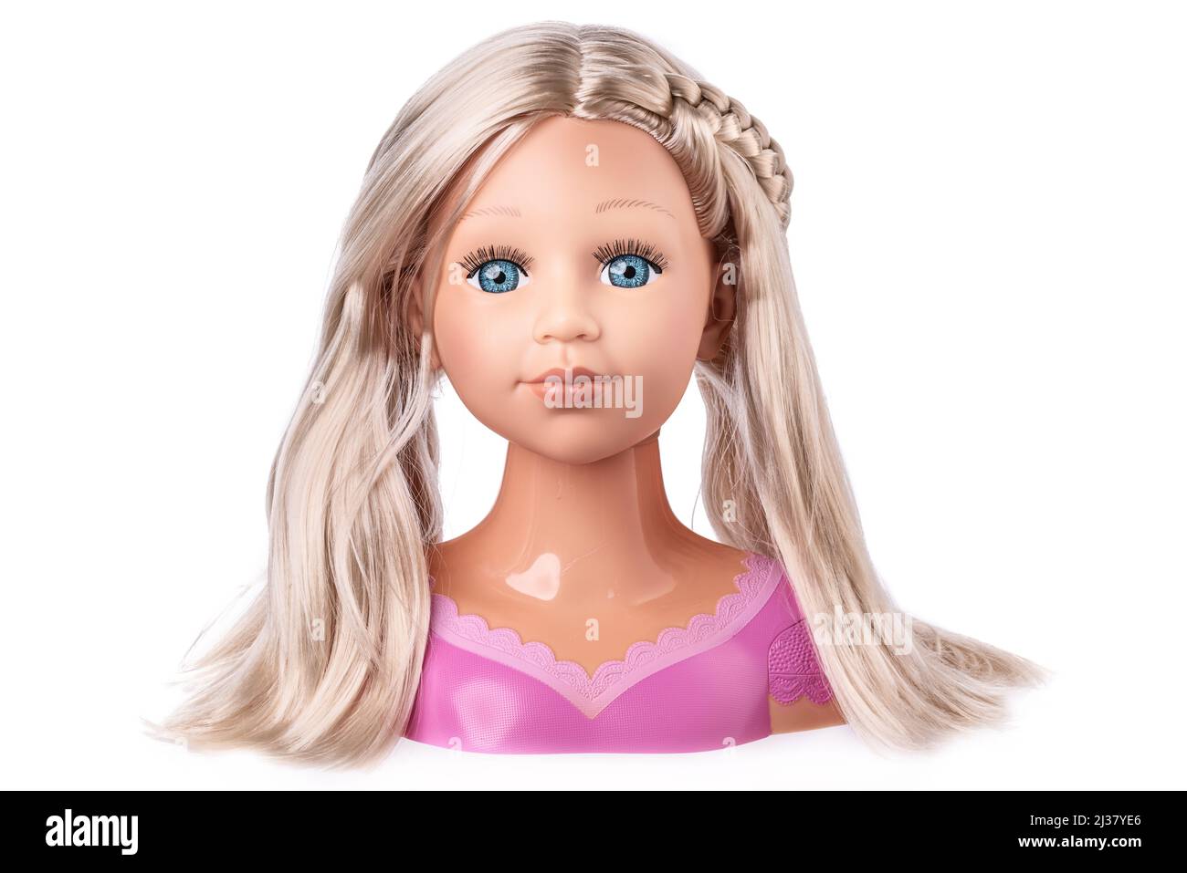 Make-up und Friseurkopf einer schönen Puppe mit echtem Haut- und Gesichtsausdruck Stockfoto