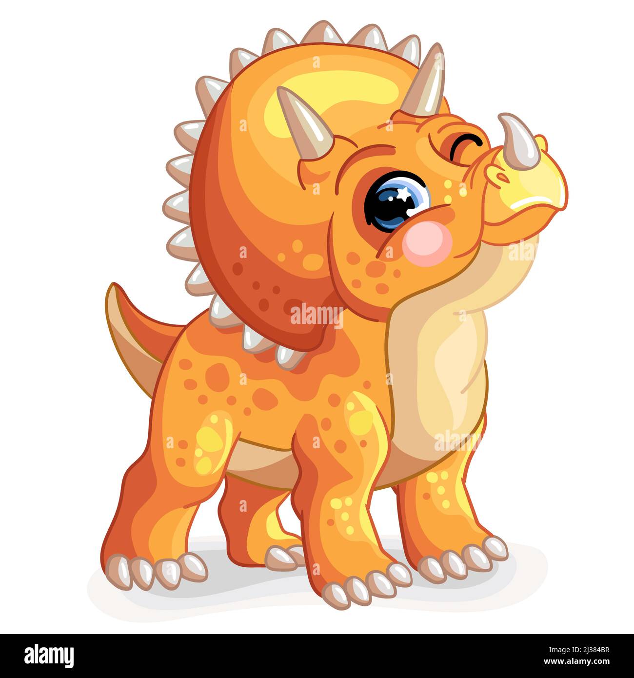 Dinosaurier Orange Triceratops. Niedliche Zeichentrickfigur. Vektordarstellung auf weißem Hintergrund isoliert. Für Druck, Design, Werbung, Schreibwaren, T-s Stock Vektor