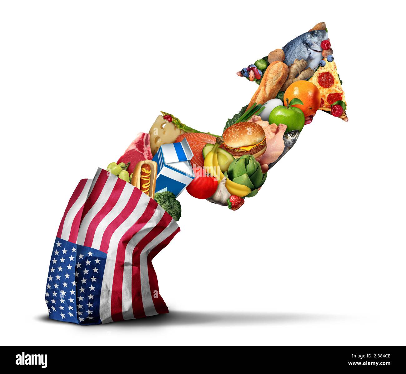 Steigende Lebensmittelpreise in den USA und steigende Kosten für amerikanische Lebensmittel als Konzept der Inflationsfinanzkrise und steigende Kosten für Mahlzeiten. Stockfoto