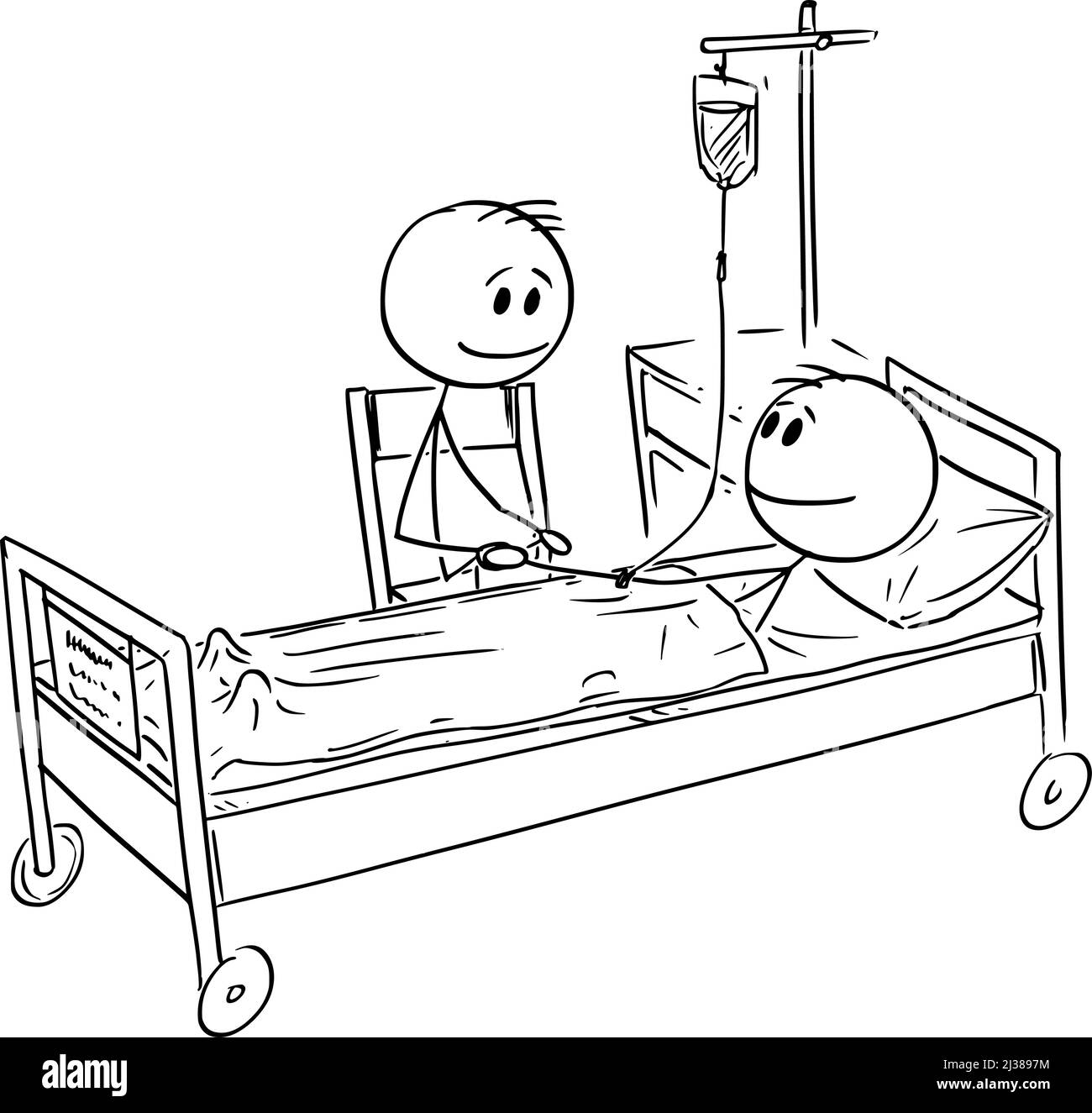 Person, die einen Freund besucht, der Patient im Krankenhaus ist, Vektor-Cartoon-Stick Abbildung Stock Vektor