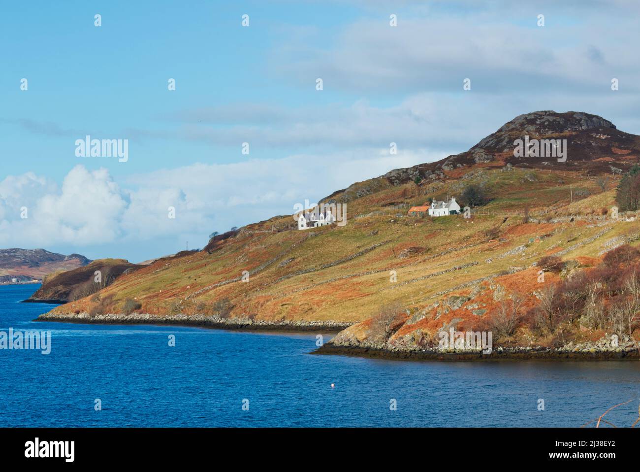 Küstenhütten in abgelegenen Highland Gemeinde, Sutherland Stockfoto
