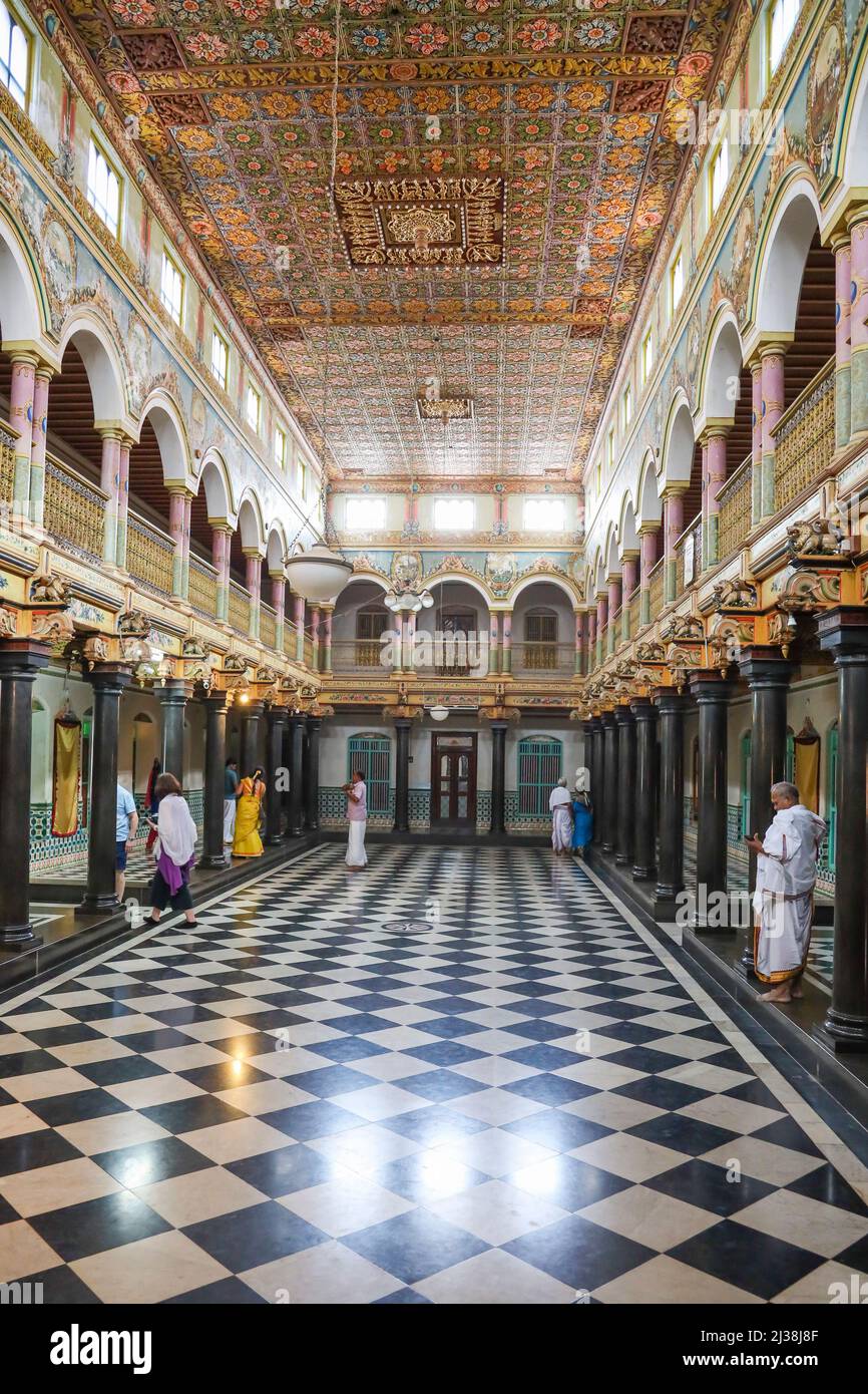 Sri Letchmi Vilas, Lakshmi Vilas, Attangudi Palace oder allgemein bekannt als Periya Veedu in Attangudi, Chettinad, Tamil Nadu, Indien Stockfoto