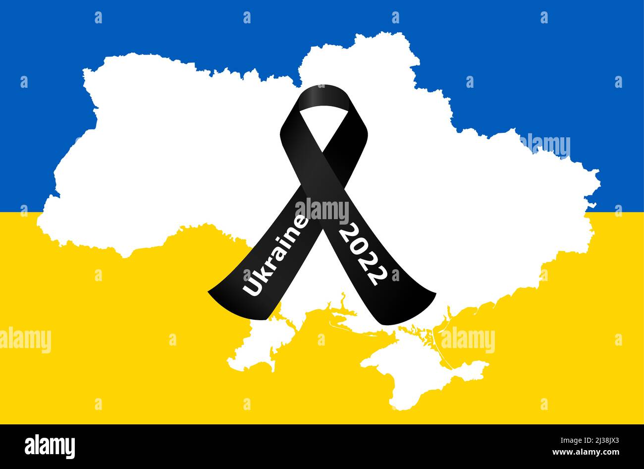 eps-Vektor-Illustration mit Silhouette des Landes ukraine mit Länderfarben und schwarzem Trauerband für den Krieg 2022 Stock Vektor