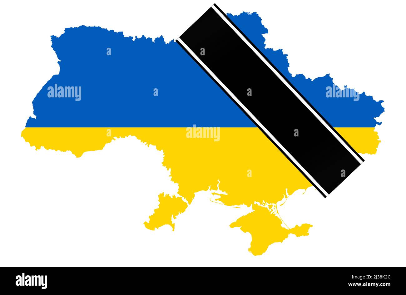 eps-Vektor-Illustration mit Silhouette des Landes ukraine mit Länderfarben und schwarzem Trauerbanner für den Krieg 2022 Stock Vektor