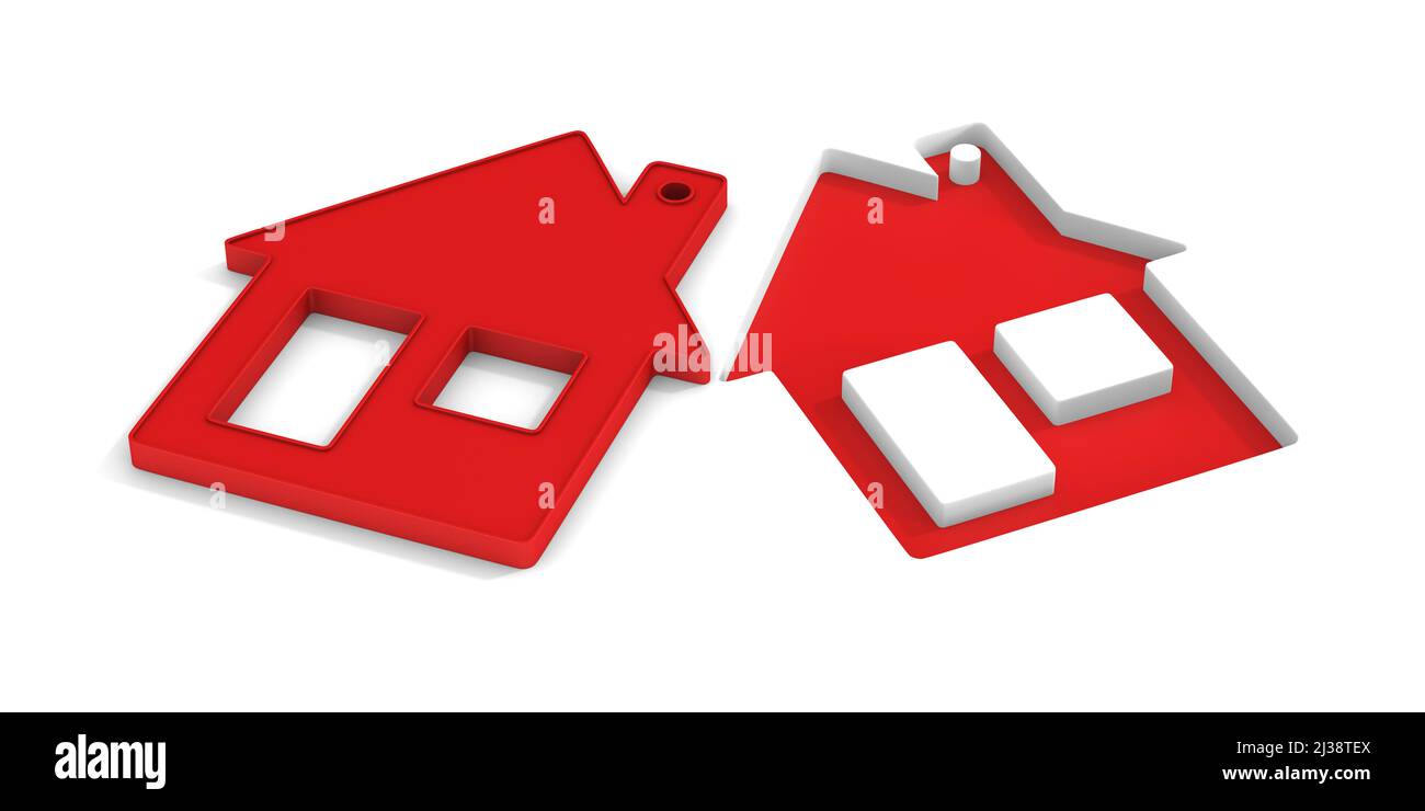 Rotes Haus auf weißem Hintergrund. Isolierte 3D-Abbildung Stockfoto