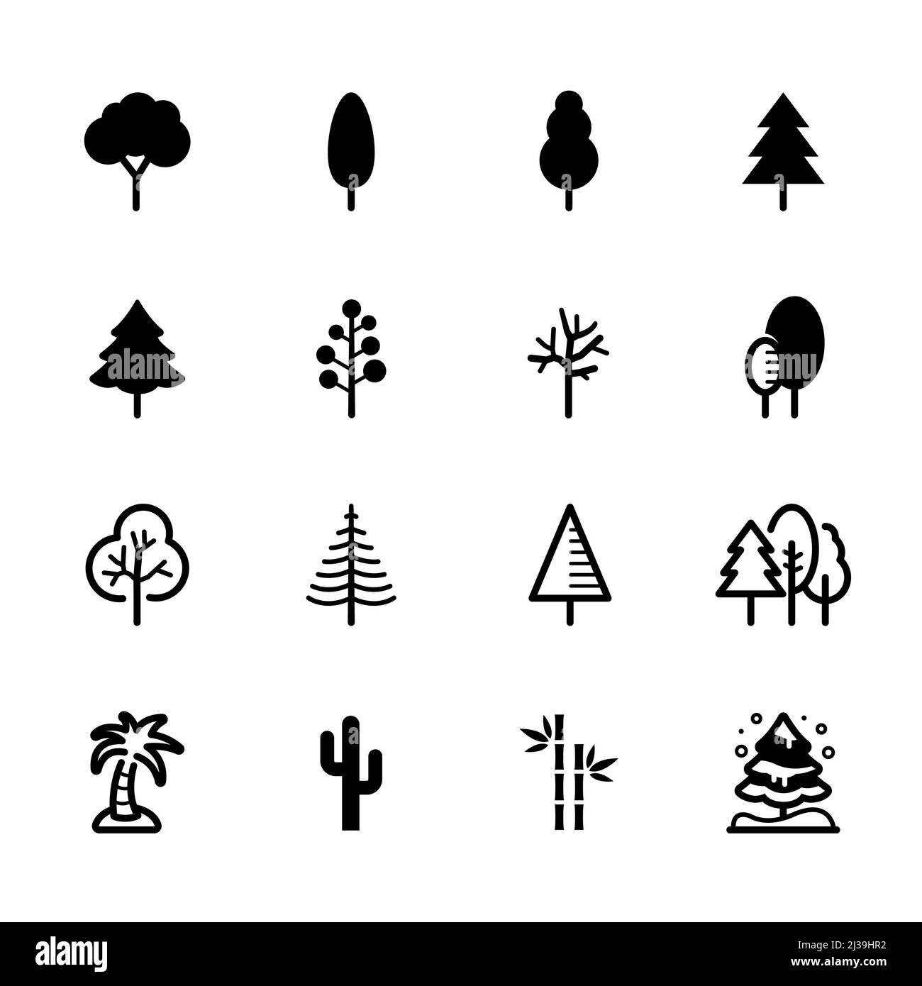 Baumsymbole mit weißem Hintergrund Stockfoto