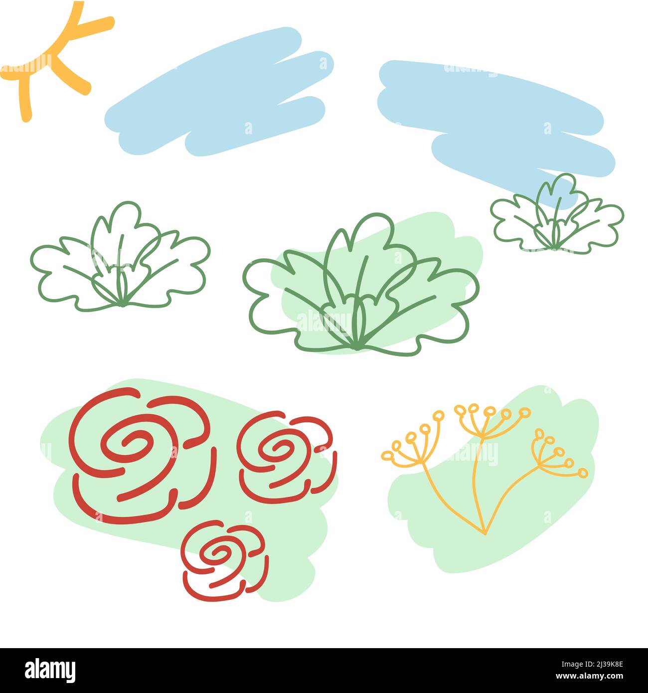 Abstraktes Set aus floralen Elementen. Zeichnen von Hand umreißen. Silhouettenlinien. Vektor-Satz von Elementen für das Design. Stock Vektor