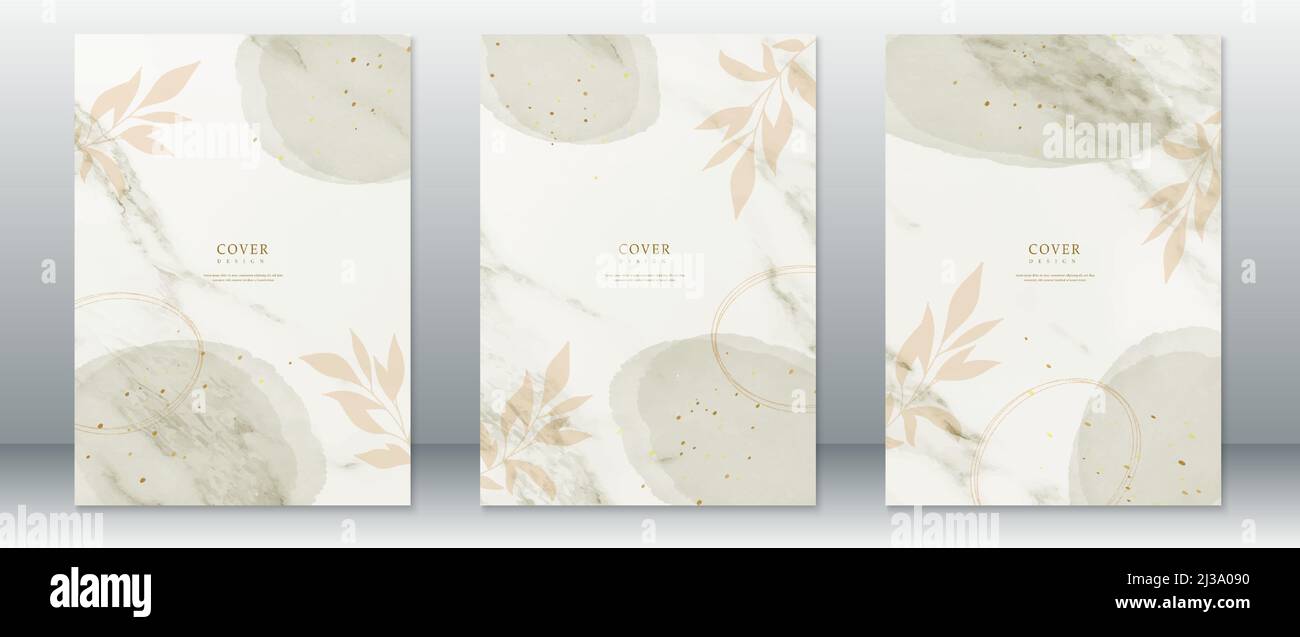 Satz von Deckblatt Design Aquarell Hintergrund mit Blatt und Gold Textur Stock Vektor