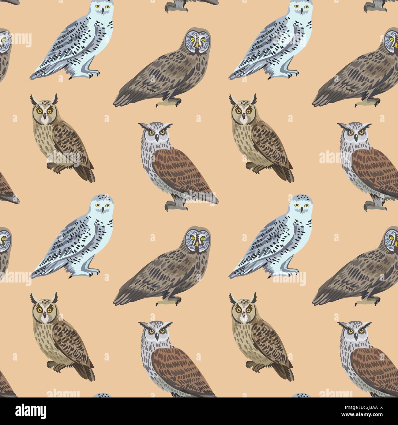 Nahtloses Muster mit niedlichen Eulen für Design und Textil. Stock Vektor