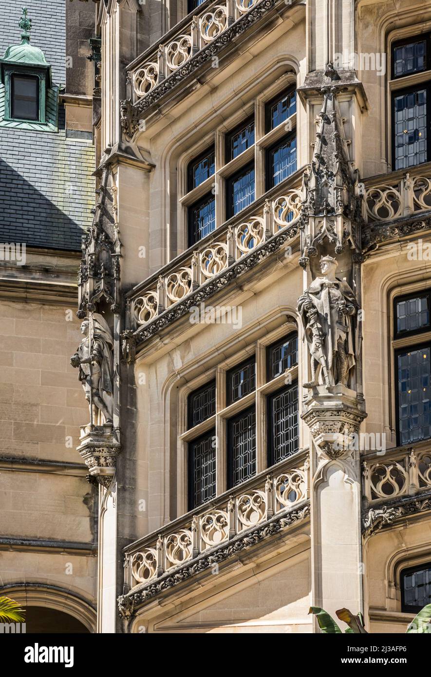 Außen / Außen der Wendeltreppe - Biltmore House, Asheville North Carolina, USA. Stockfoto