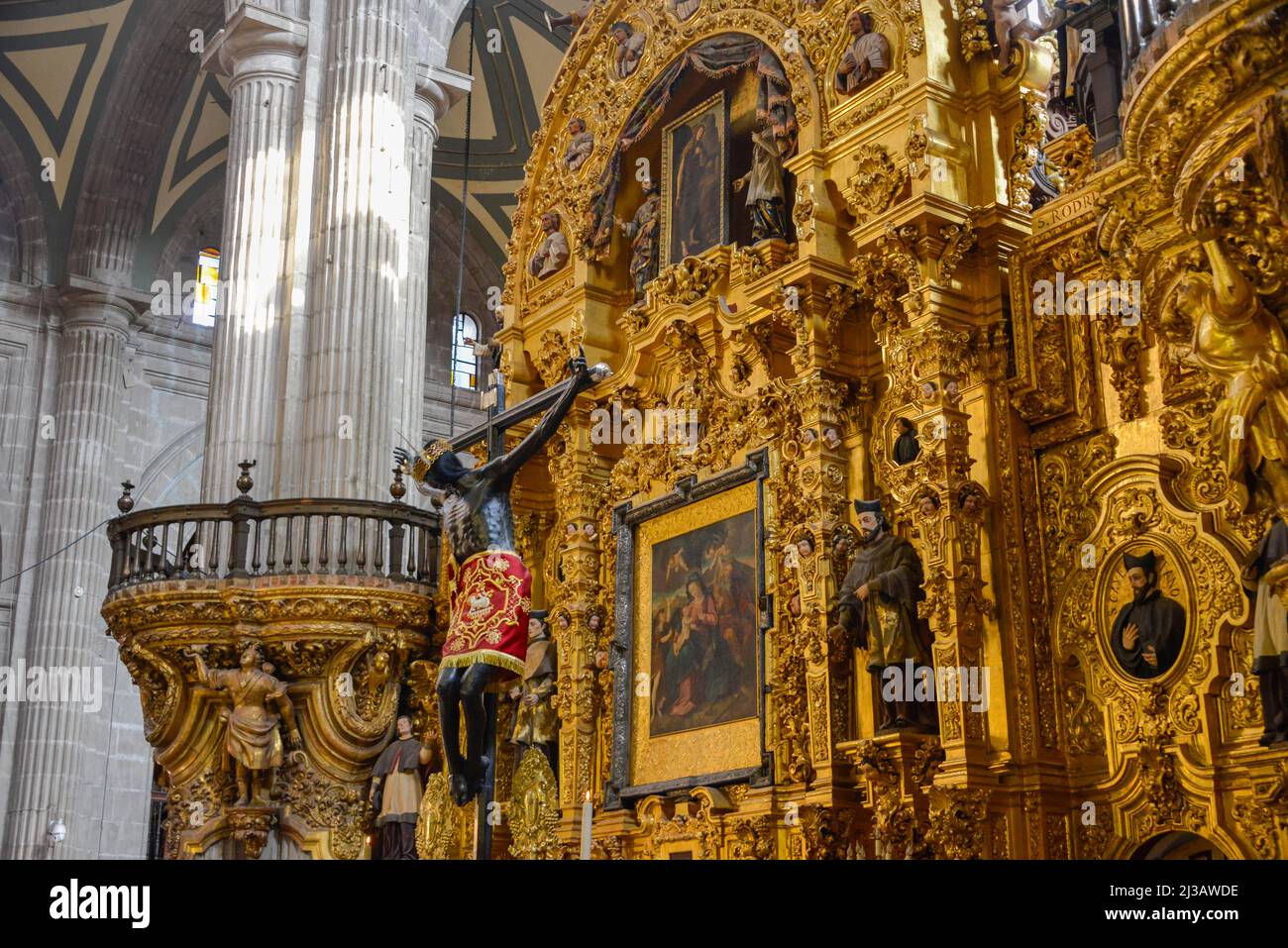 Altar der Vergebung, Kathedrale Metropolitana de la Asuncion de Maria, Plaza de la Constitucion, Mexiko-Stadt, Mexiko Stockfoto