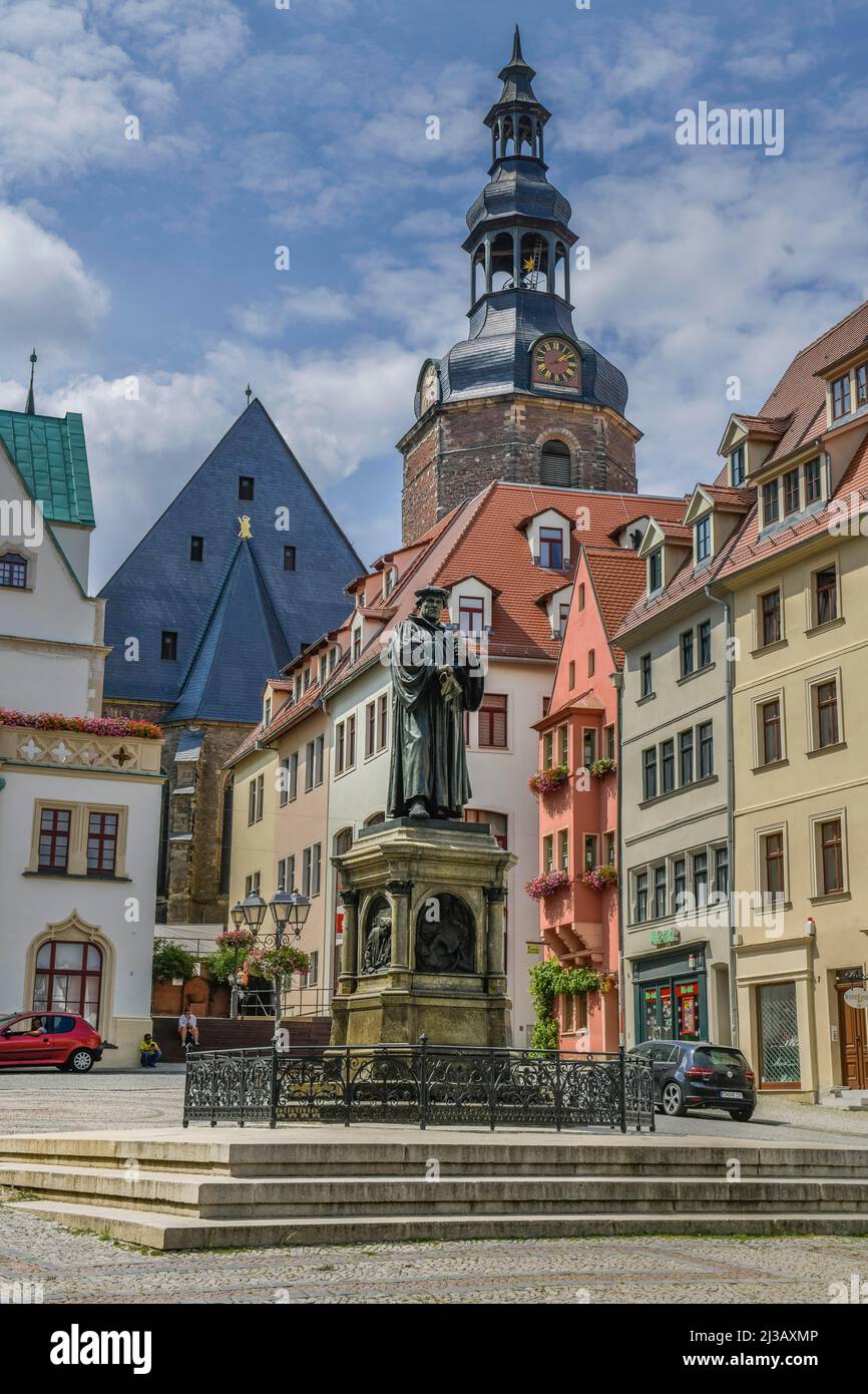 Statue, Martin Luther, Marktplatz, Lutherstadt Eisleben, Sachsen-Anhalt, Deutschland Stockfoto