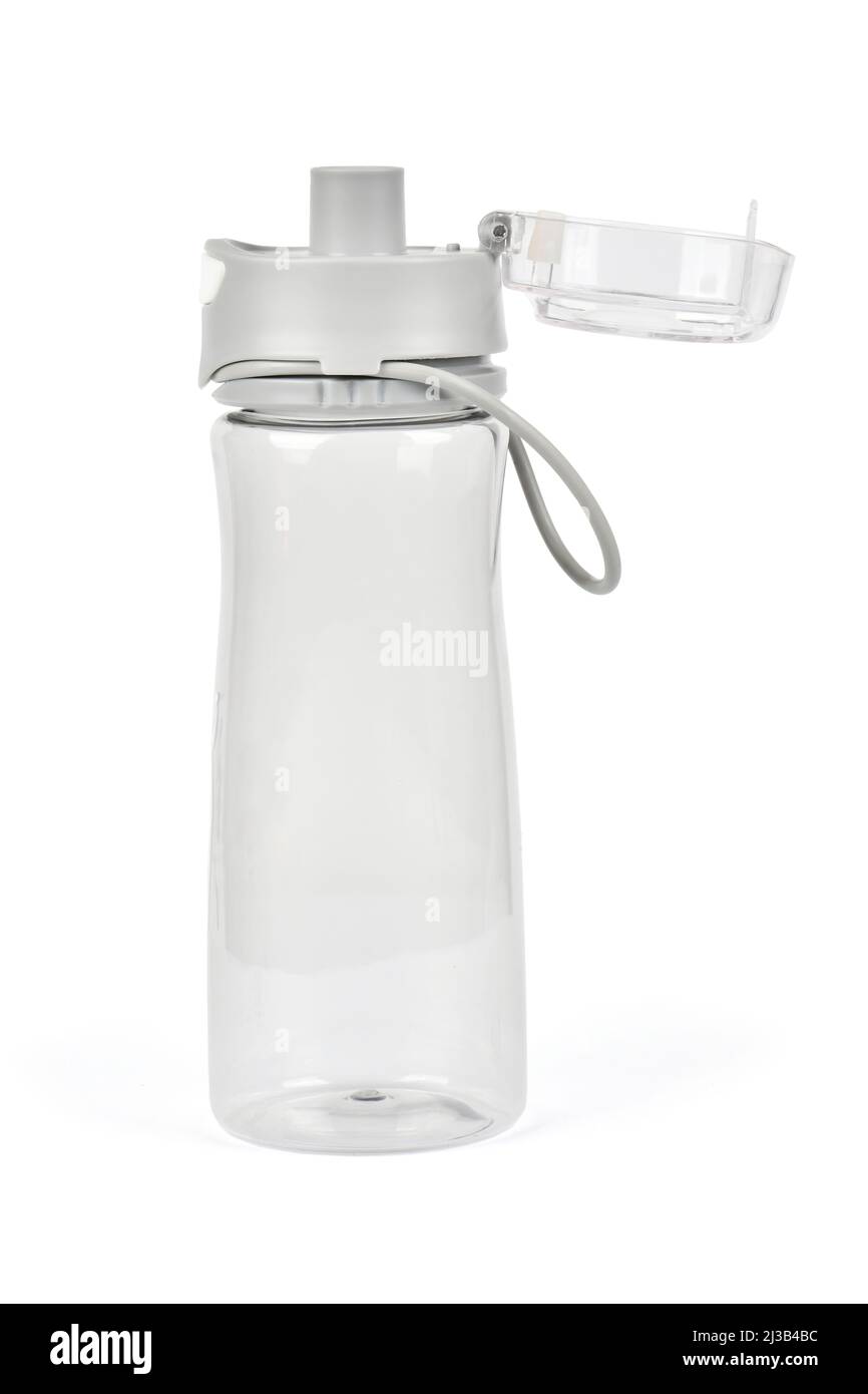 Milchgrün Trinkflasche für Sport und Fitness auf weißem Hintergrund. Hochauflösendes Foto. Volle Schärfentiefe. Stockfoto