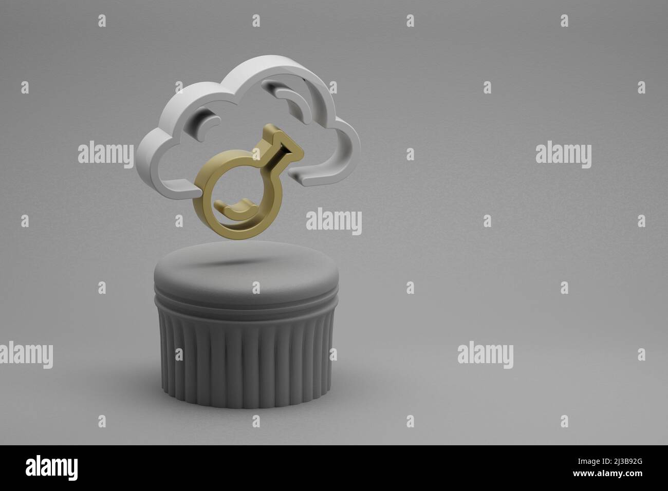 Schöne abstrakte Illustrationen Cloud Server Technology Symbol-Symbole auf einem Säulenständer und wunderbaren Hintergrund. 3D Rendering-Illustration. Backgroun Stockfoto