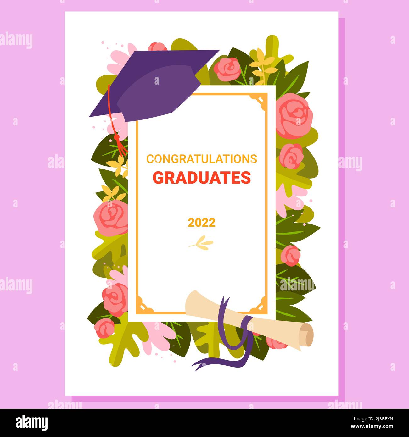 Glückwunschkarte mit Diplom und Hut Stock Vektor