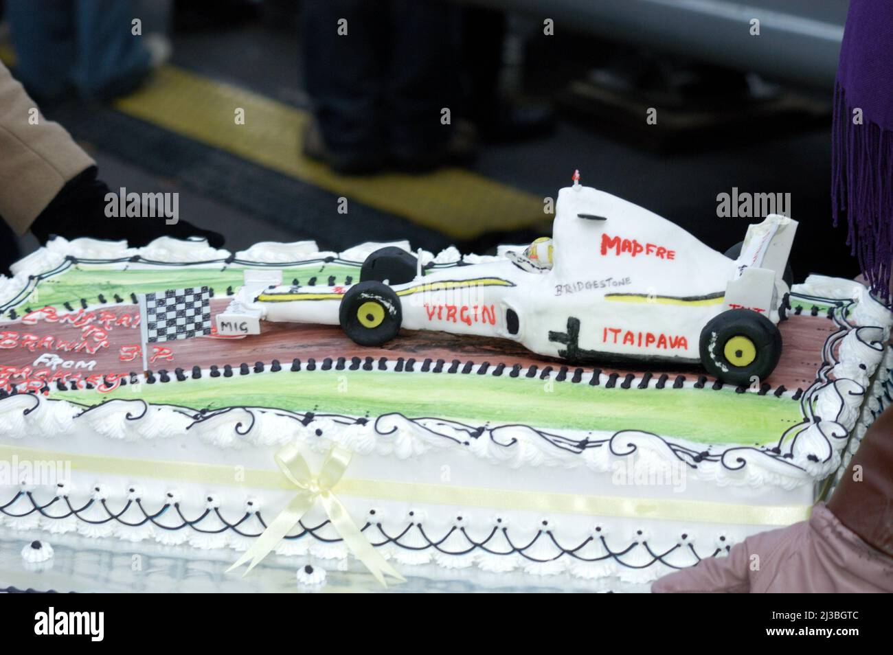 Brawn GP Formel-1-Teamfeiern in Brackley Northamptonshire England Stockfoto