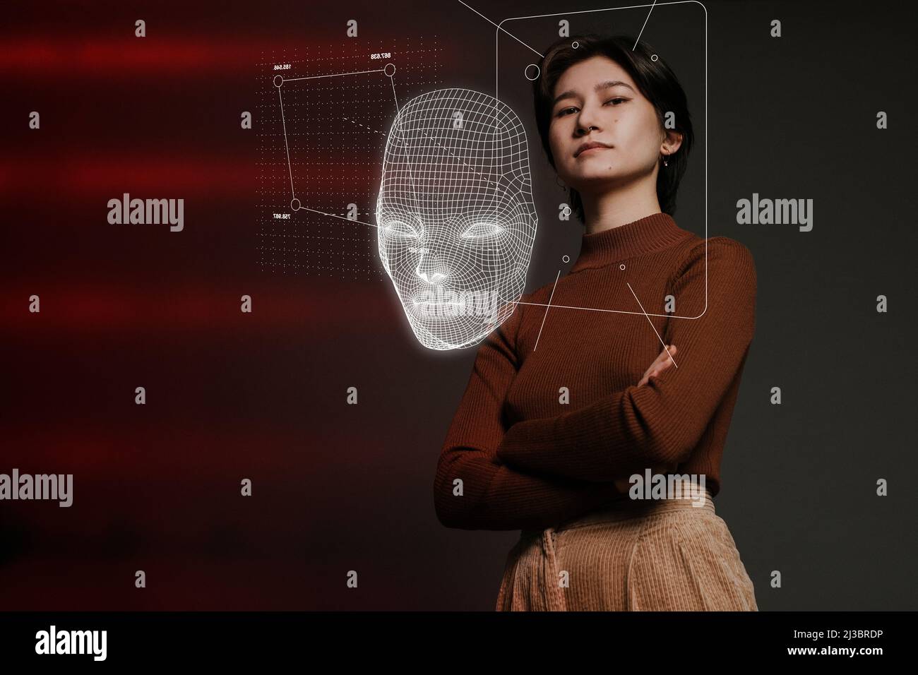 3D Gesichtsmapping einer jungen Frau Stockfoto