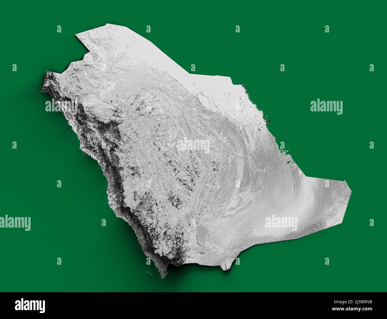 Eine topografische Karte mit Saudi-Arabiens Farbstruktur und einer Darstellung von Flüssen aus dem Jahr 3D Stockfoto
