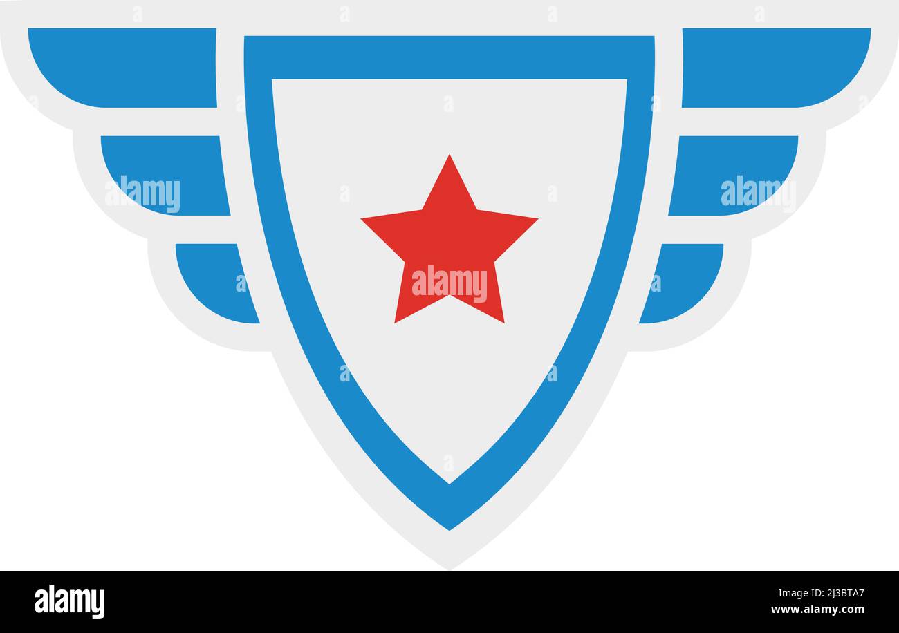 Schild mit Flügeln und Stern. Symbol für militärische Macht Stock Vektor