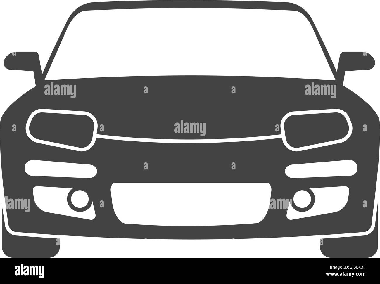 Moderne Vorderansicht des Fahrzeugs. Schwarzes Auto-Symbol Stock Vektor