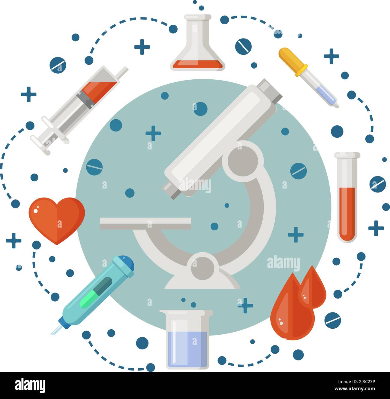 Science Lab Konzept. Medizinische Laborgeräte. Bluttest-Poster Stock Vektor