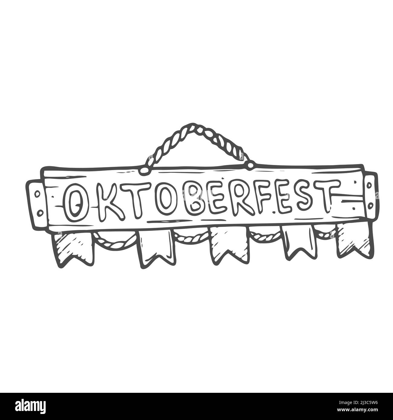 Oktoberfest 2021 - Bierfest. Handgezeichnete Doodle-Elemente. Deutscher traditioneller Feiertag. Oktoberfest, Craft Beer. Blau-weiße Raute. Stock Vektor