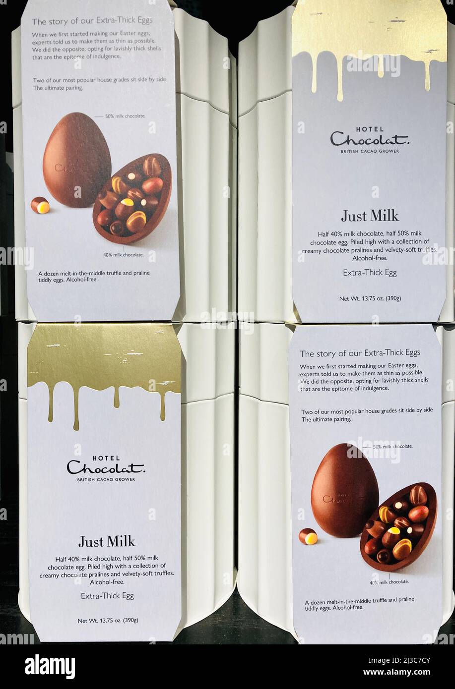Luxuriöse Schokolade Ostereier von Hotel Chocolat ein britischer Chocolatier. Stockfoto