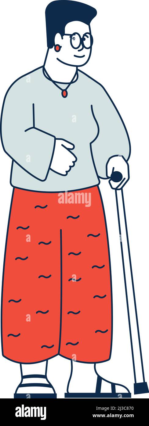 Ältere Person mit Gehstock. Ältere Figuren stehen Stock Vektor