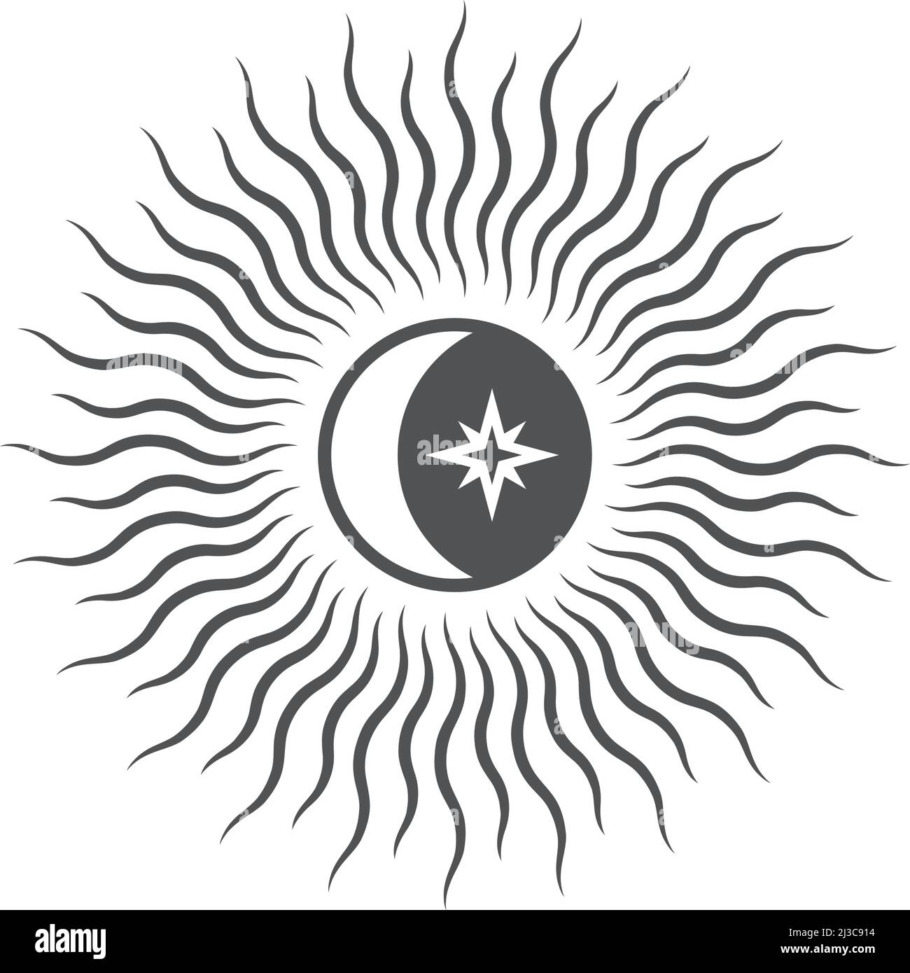 Sonne- und Mondsymbol. Kosmisches Mysterium schwarzes Zeichen Stock Vektor