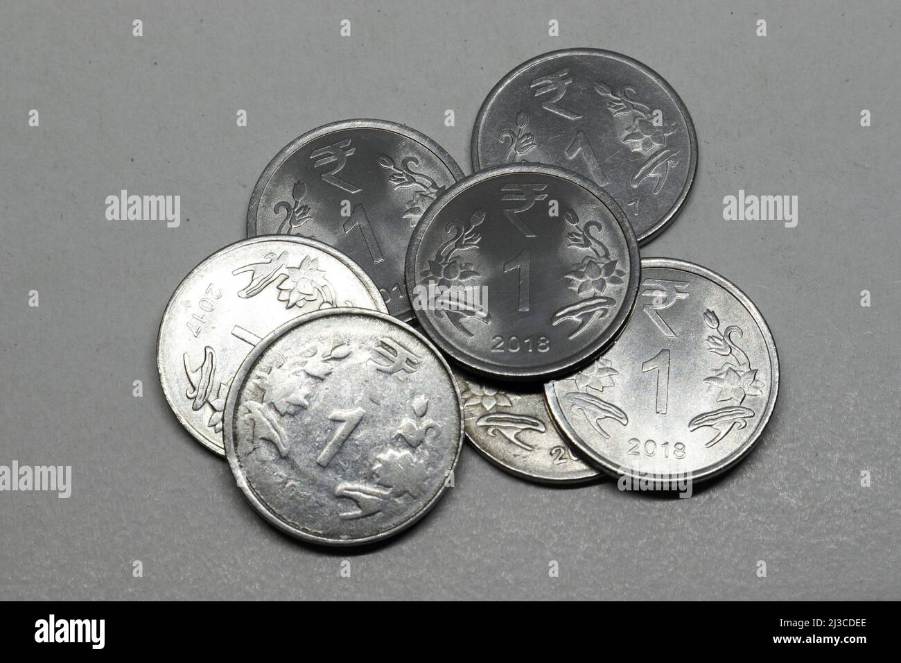 Indische Währung eine Rupie Silbermünze, indische Währung, Geld, eine Rupie-Münze Stockfoto