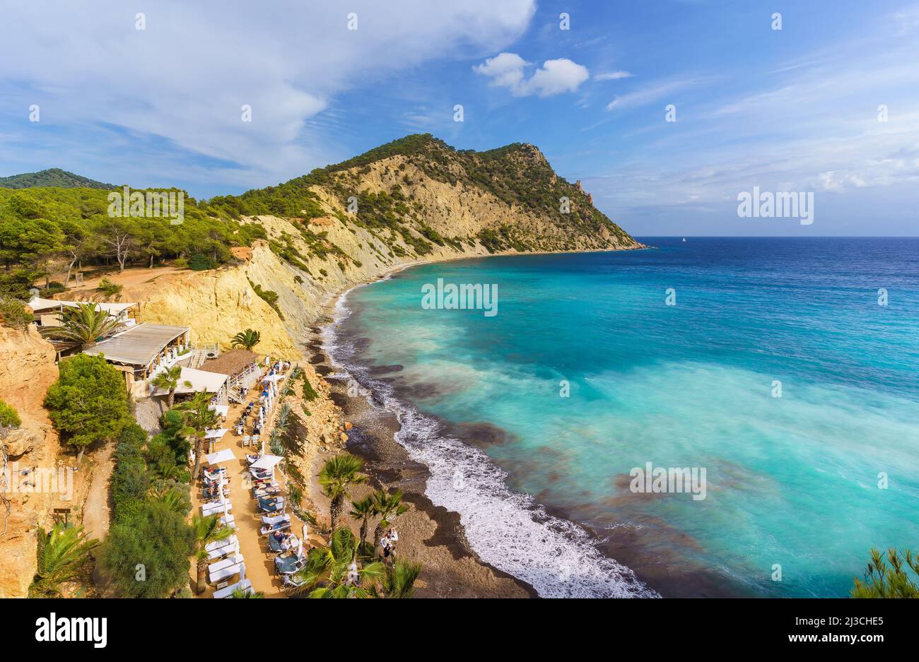 Landschaft mit Strand Sol d'en Serra, Ibiza-Inseln, Spanien Stockfoto
