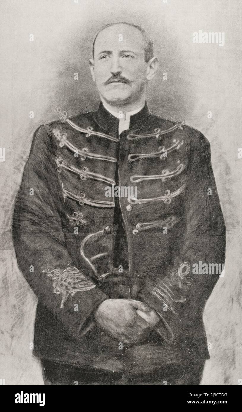 Alfred Dreyfus (1859-1935). Französischer Militäroffizier. 1894 wurde er wegen Verrats angeklagt, weil er Berichte über militärische Geheimnisse an die deutsche Botschaft in Paris weitergab. Der Prozess, bekannt als Dreyfus-Affäre, hatte weitreichende Auswirkungen auf die französische Politik. Porträt, das unmittelbar nach der Herabstufung erhalten wurde. Fotogravur. La Ilustración Española y Americana, 1898. Stockfoto