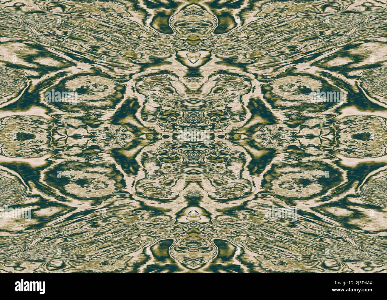 Abstrakt psychedelisch symmetrisch grün Aquarell Fantasy Hintergrund. Stockfoto