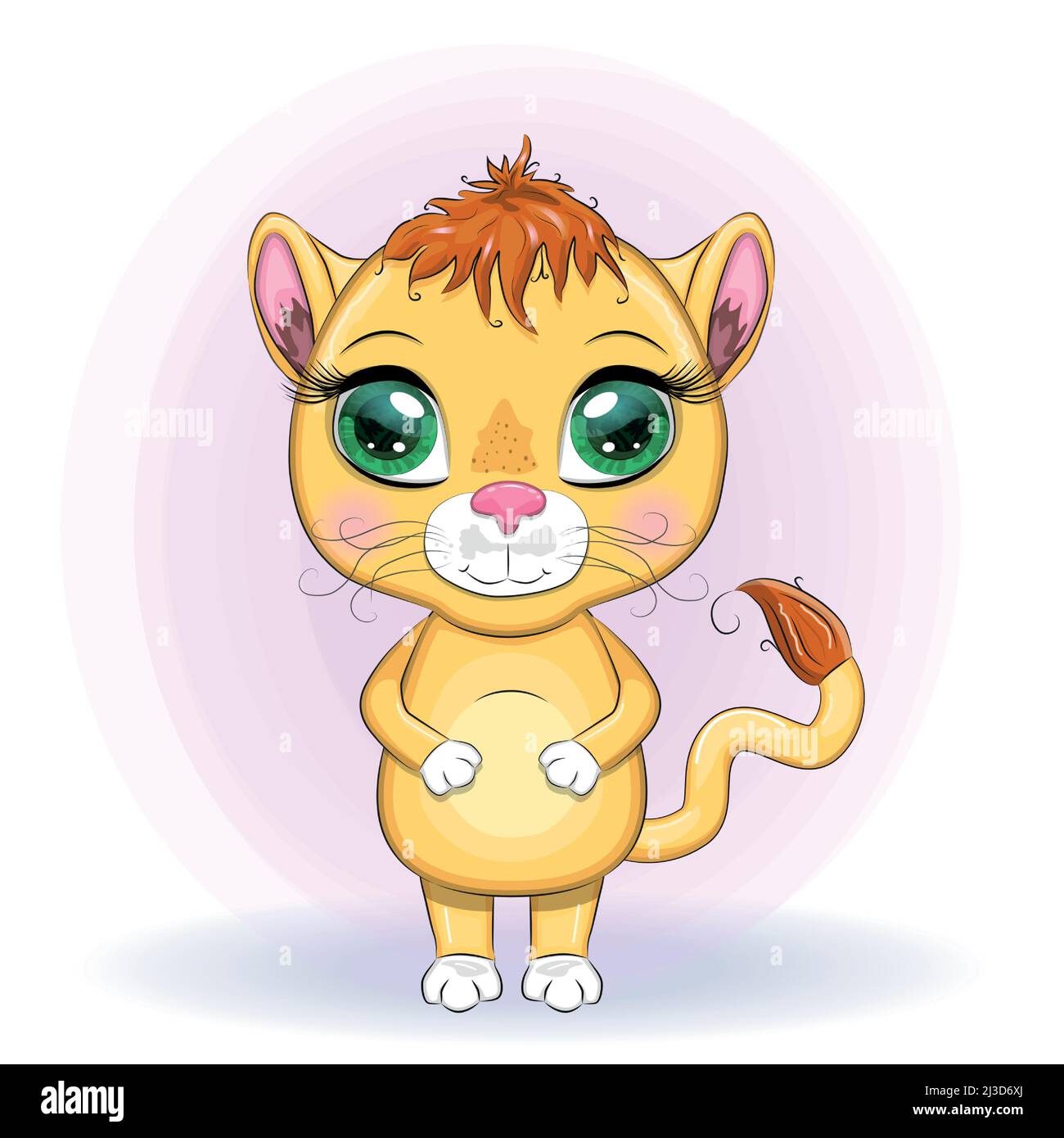 Cartoon-Löwin mit ausdrucksstarken Augen. Wilde Tiere, Charakter, kindisch niedlichen Stil Stock Vektor