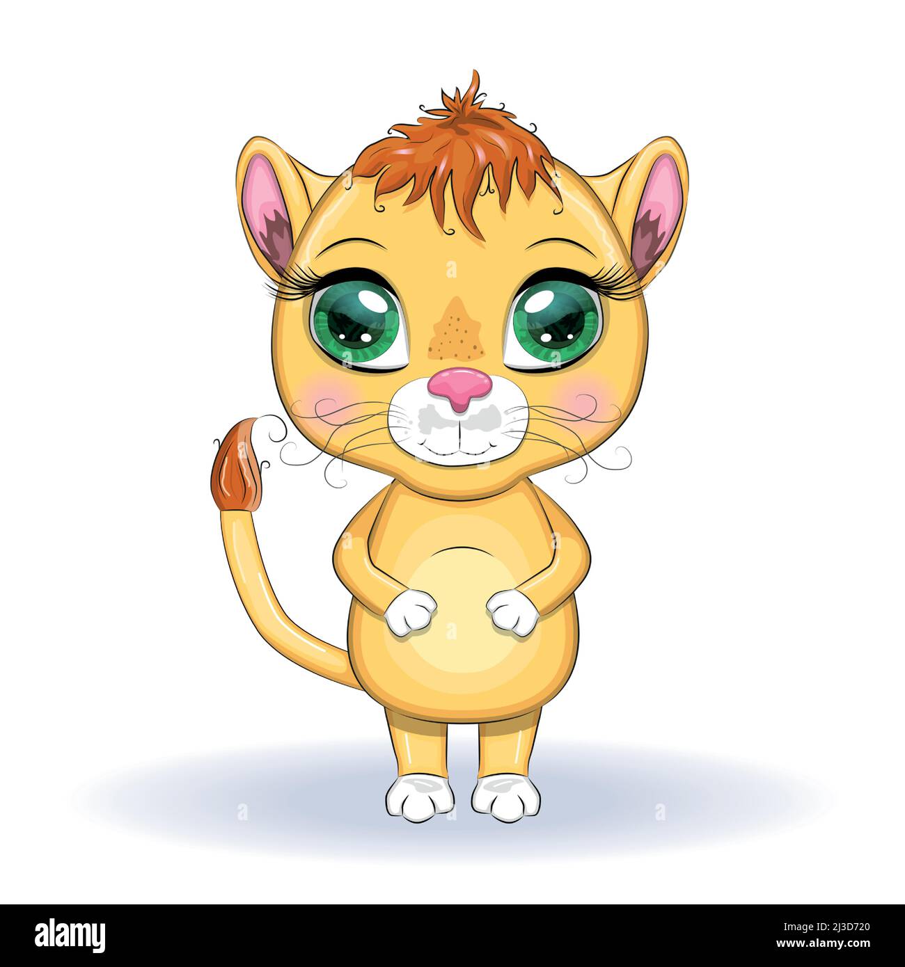 Cartoon-Löwin mit ausdrucksstarken Augen. Wilde Tiere, Charakter, kindisch niedlichen Stil Stock Vektor
