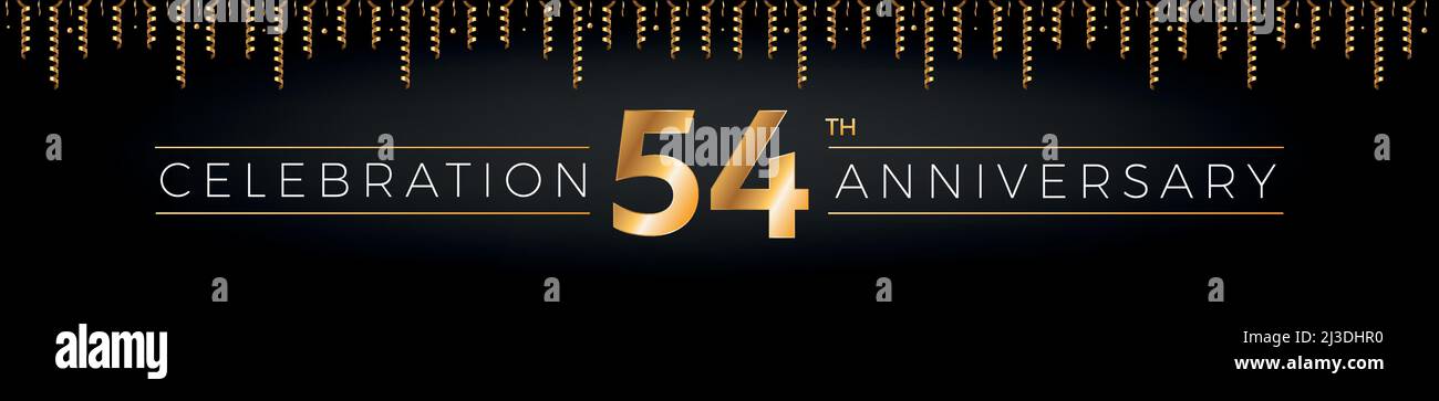 54.-jähriges Jubiläum. Vierundfünfzig Jahre Geburtstagsfeier horizontale Banner mit leuchtend goldenen Farbe. Stock Vektor