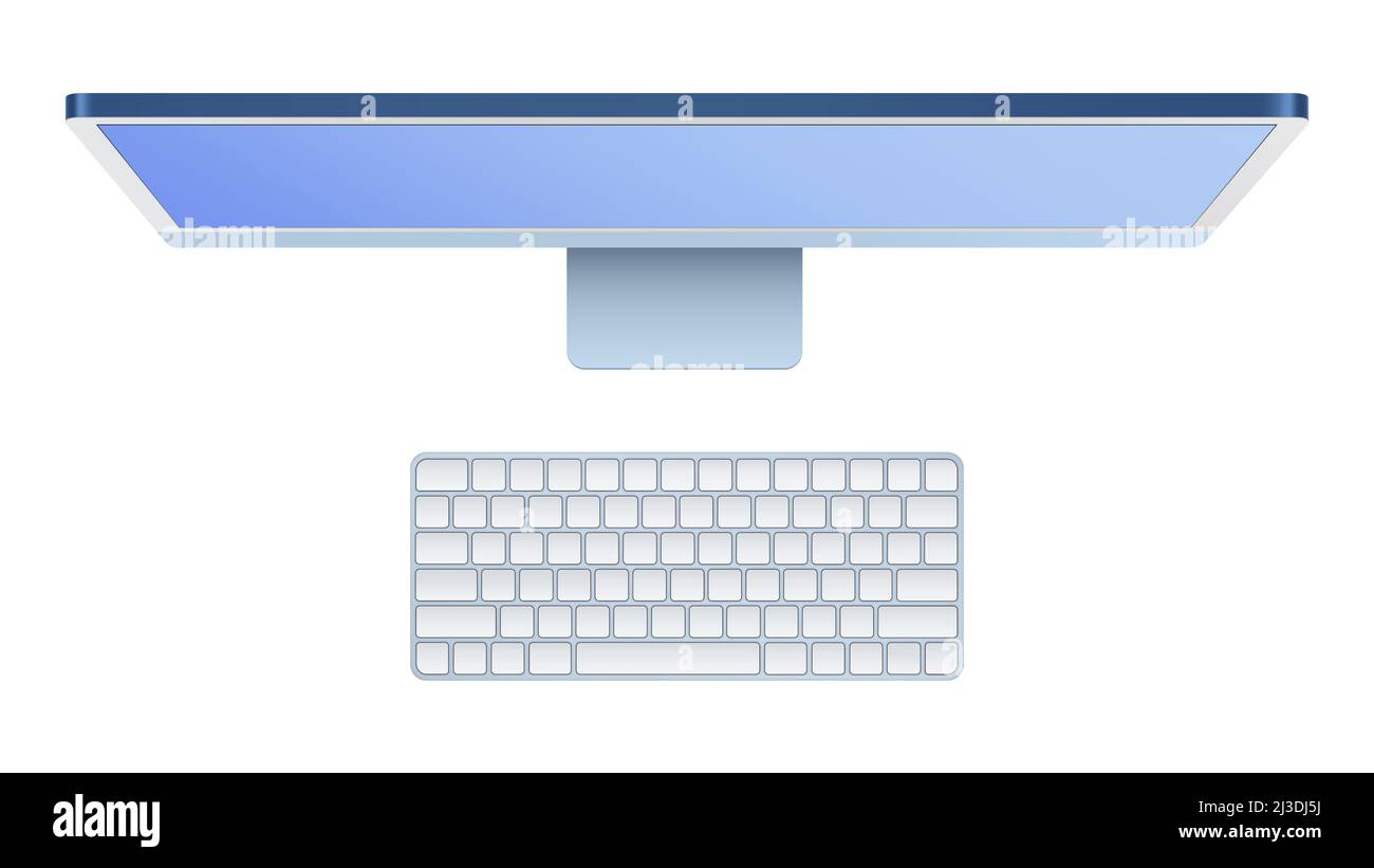 Weißer Mobiler Personal Computer. Draufsicht, neues Modell 2021. Isoliertes Mockup auf weißem Hintergrund. Vektorgrafik Stock Vektor