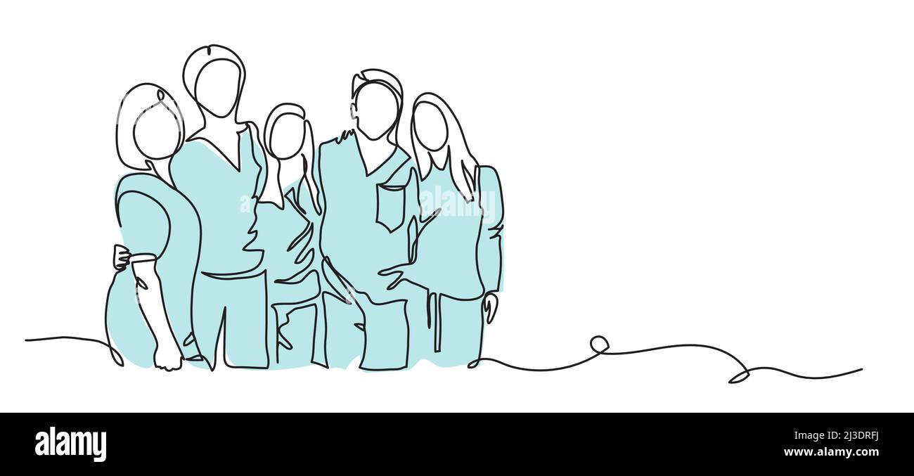 Medizinisches Personal, Ärzte Team Vektor Illustration . Eine kontinuierliche Linienzeichnung des Teams der Ärzte. Minimalismus-Design der Gruppe der medizinischen Menschen Stock Vektor