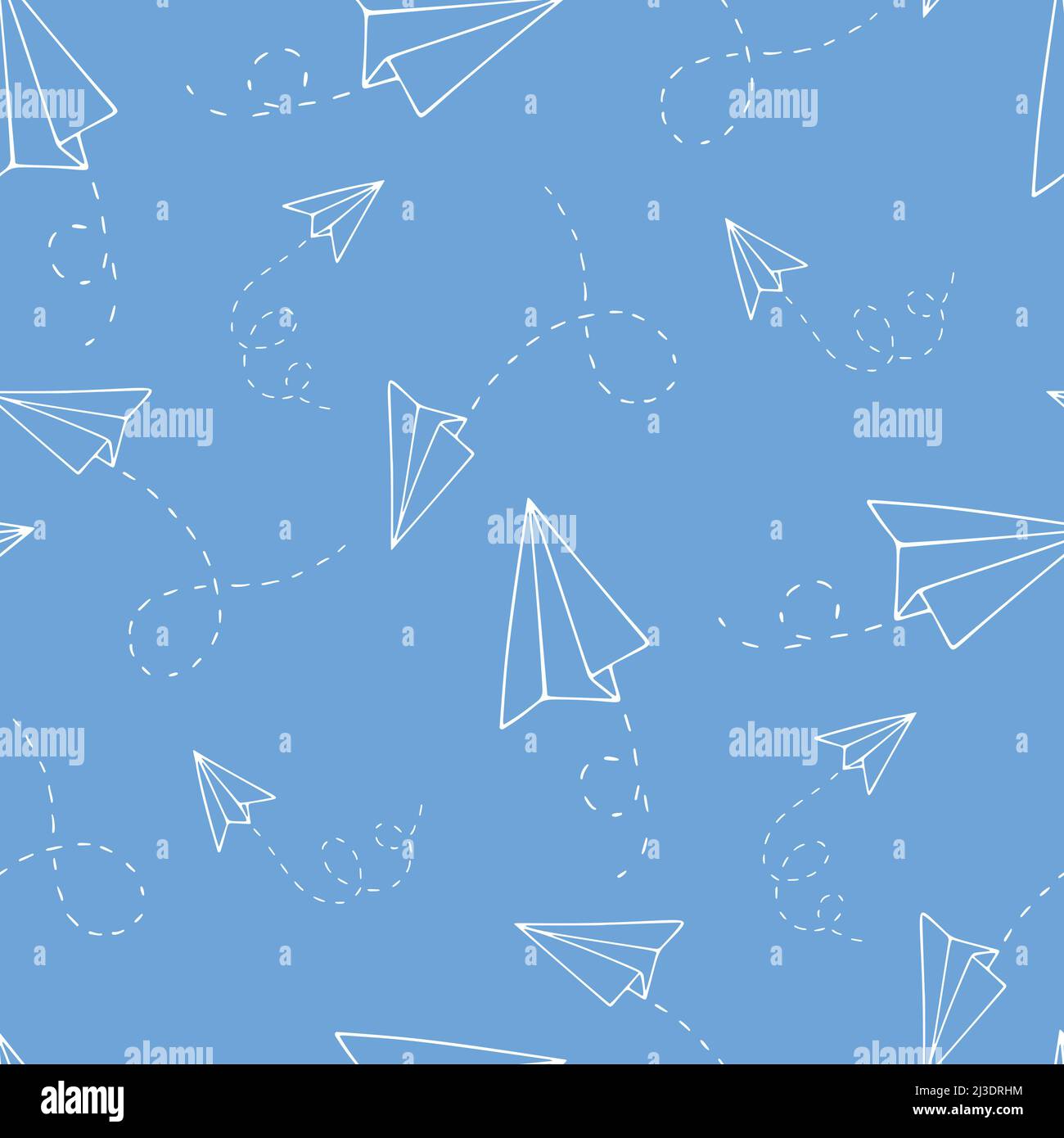 Nahtloses Muster mit einem Papierflugzeug. Handgezeichnete Doodle-Vektorgrafik. Stock Vektor
