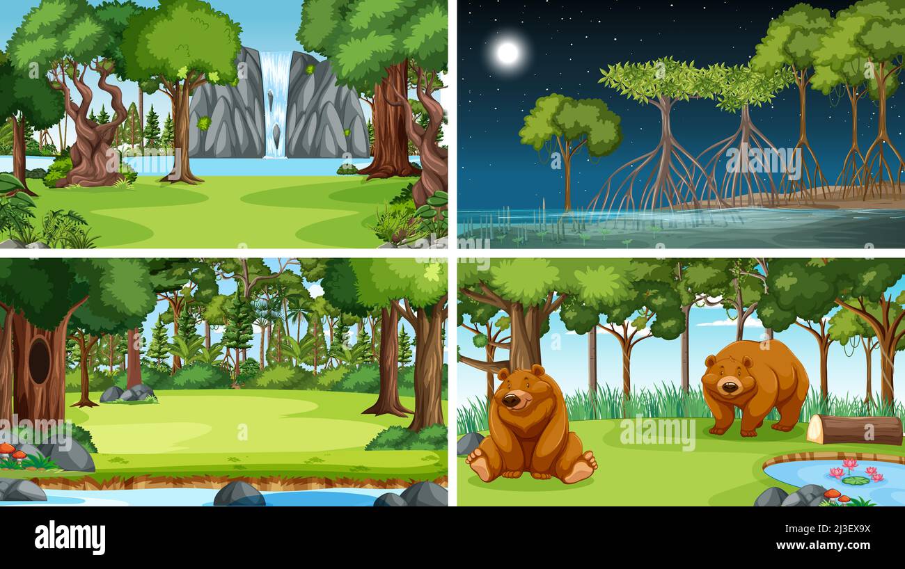Szenen mit wilden Tieren in Wald Illustration Stock Vektor