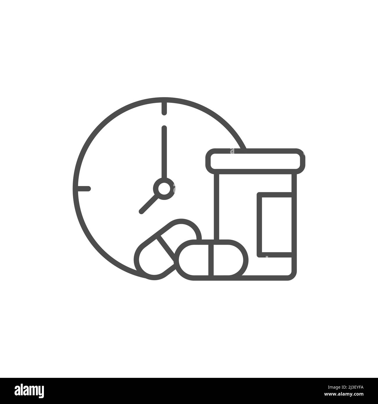 Pille Zeit Symbol, medizinische Pillen und Uhr Vektor Illustration flachen Stil Design auf weiß isoliert. Farbenfrohe Grafiken Stock Vektor