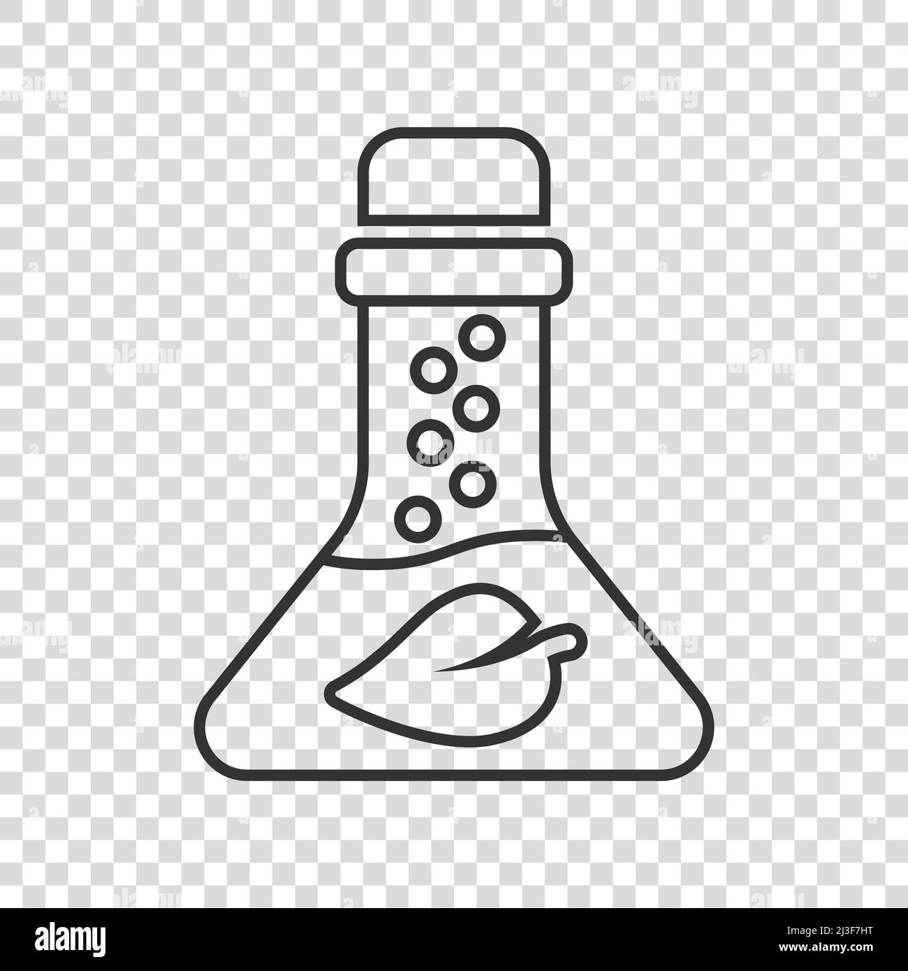 Chemieglas-Ikone in flachem Stil. Laborflasche mit Blattvektordarstellung auf weißem, isoliertem Hintergrund. Naturanalyse Zeichen Geschäftskonzept. Stock Vektor