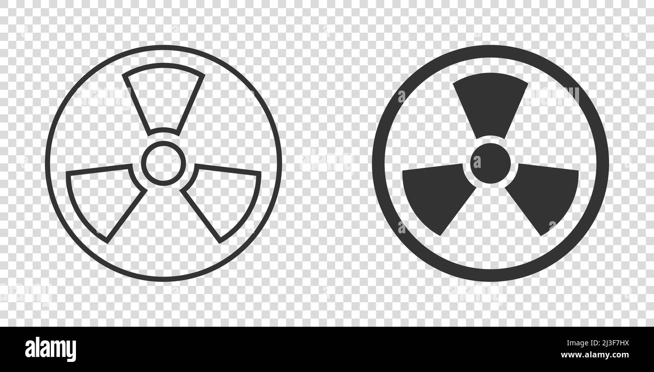 Symbol für nukleare Strahlung in flacher Ausführung. Vektordarstellung der Radioaktivität auf weißem, isoliertem Hintergrund. Toxisches Zeichen Geschäftskonzept. Stock Vektor
