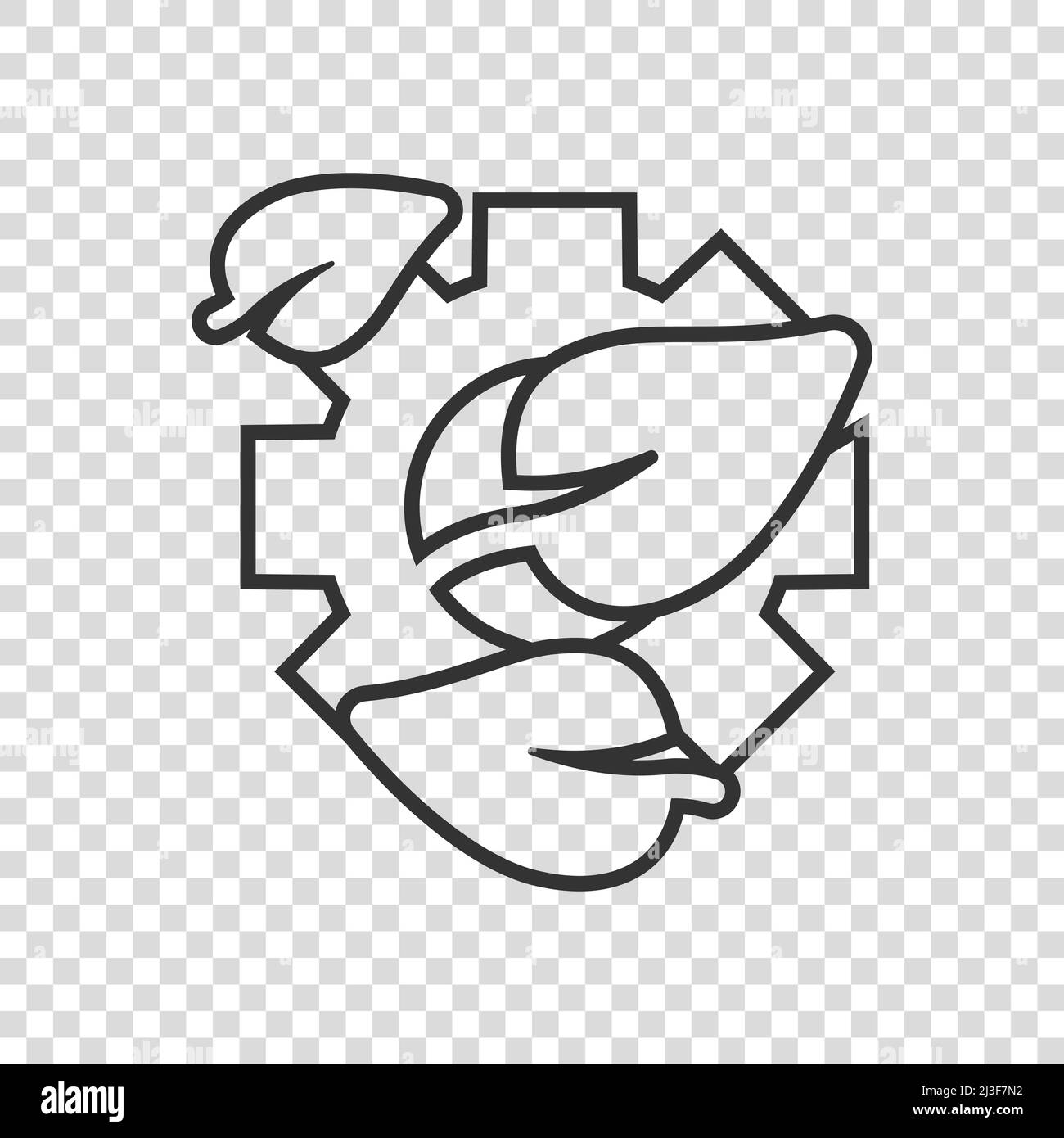 Blatt- und Zahnrad-Symbol in flachem Stil. Zahnrad mit Pflanzenvektordarstellung auf weißem, isoliertem Hintergrund. Eco-Maschine Zeichen Geschäftskonzept. Stock Vektor